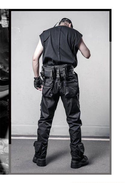Tactical Cargo Pants Men Streetwear Hip Hop Multiple Pockets Paratrooper Trousers Functional Elastic Waist Casual Pant Techwear