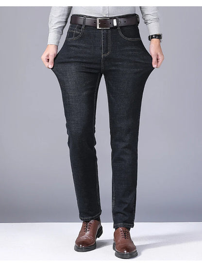 Men Fashion Straight Jeans Men 2025 New Stretch Slim Fit Pants Comfortable Soft Business Denim Trousers Male Brand Clothing