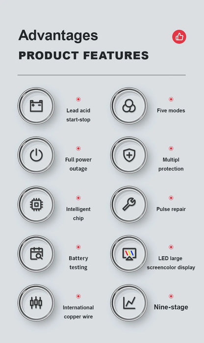 12V 6A Fully Automatic Car Battery Charger Smart Pulse Repair Color Screen for AGM GEL WET Lead Acid Charger LCD Display