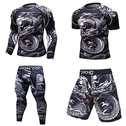 New Men Sports Jiu Jitsu BJJ Suit Gym Fitness Compression Clothes Running Jogging Sport Wear Exercise Workout Rashguard Tights