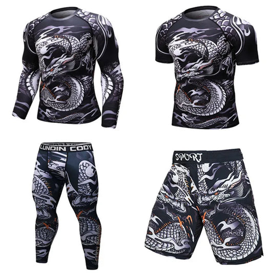 New Men Sports Jiu Jitsu BJJ Suit Gym Fitness Compression Clothes Running Jogging Sport Wear Exercise Workout Rashguard Tights