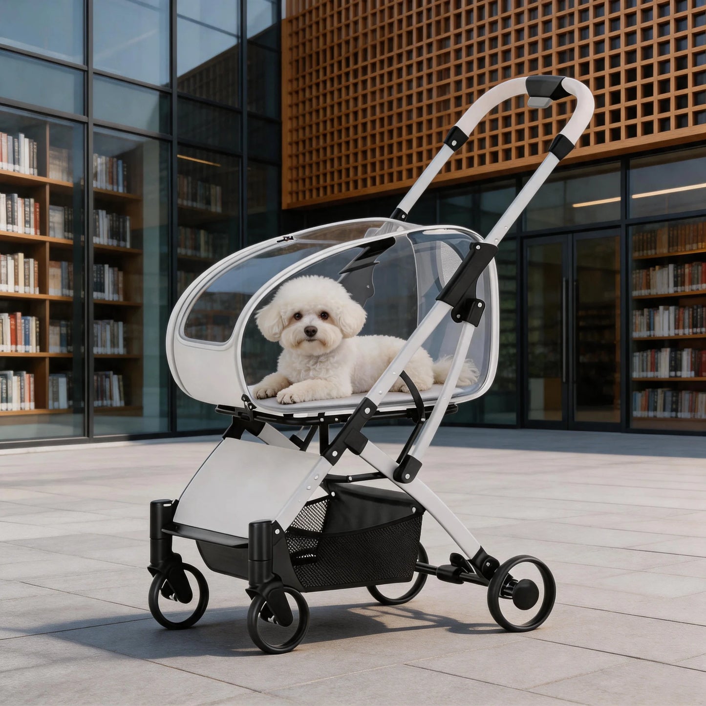Clear View Foldable Portable Pet Stroller Button Closure Breathable Lightweight Travel Cart Transparent Window For Cats Dogs