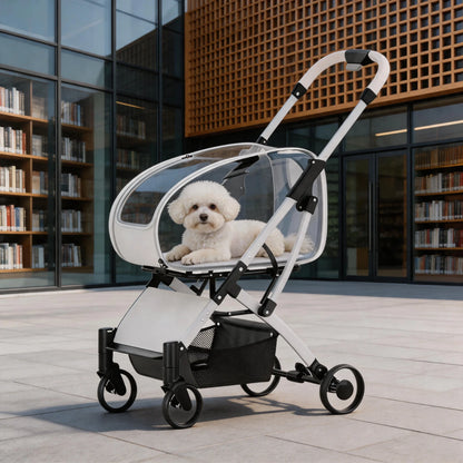Clear View Foldable Portable Pet Stroller Button Closure Breathable Lightweight Travel Cart Transparent Window For Cats Dogs