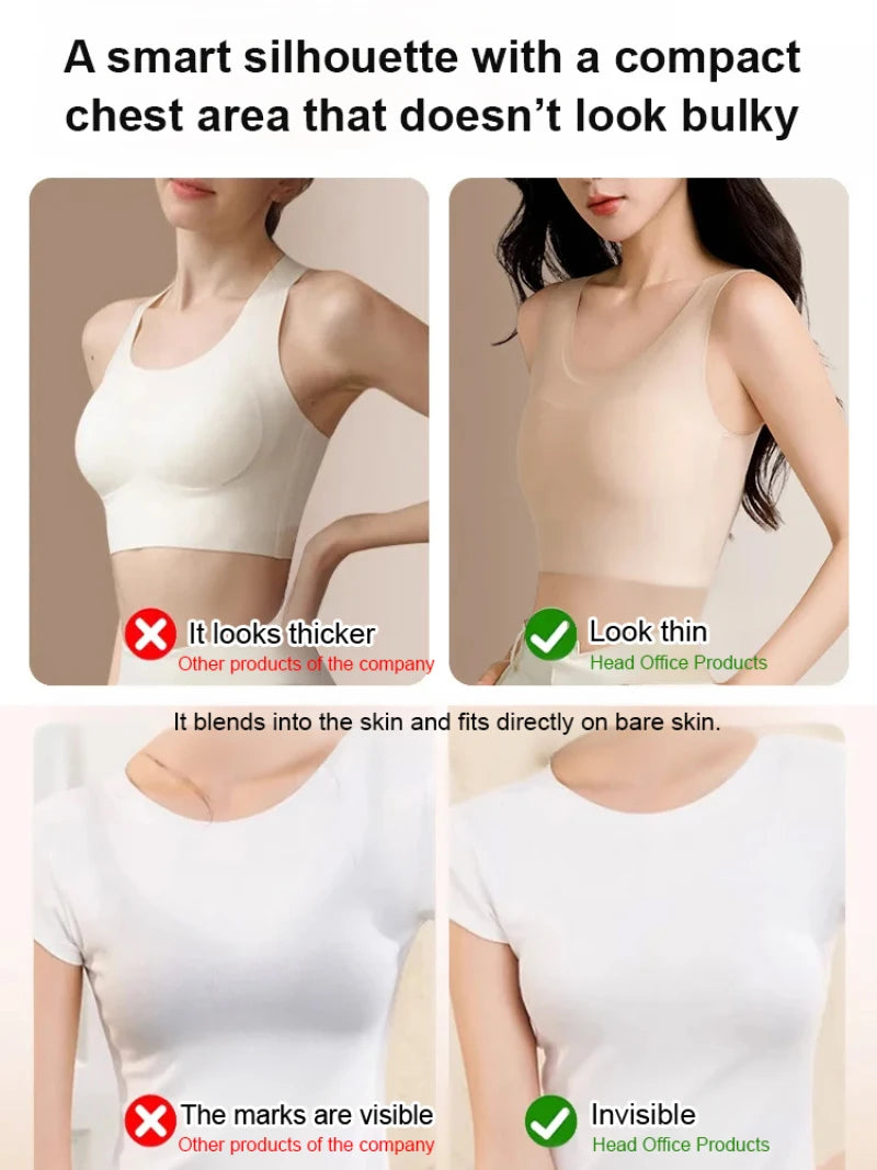 Women's Large Breasts Underwear Wide Shoulder Invisible Corset Antibump Thin Underwear with Bra Pads