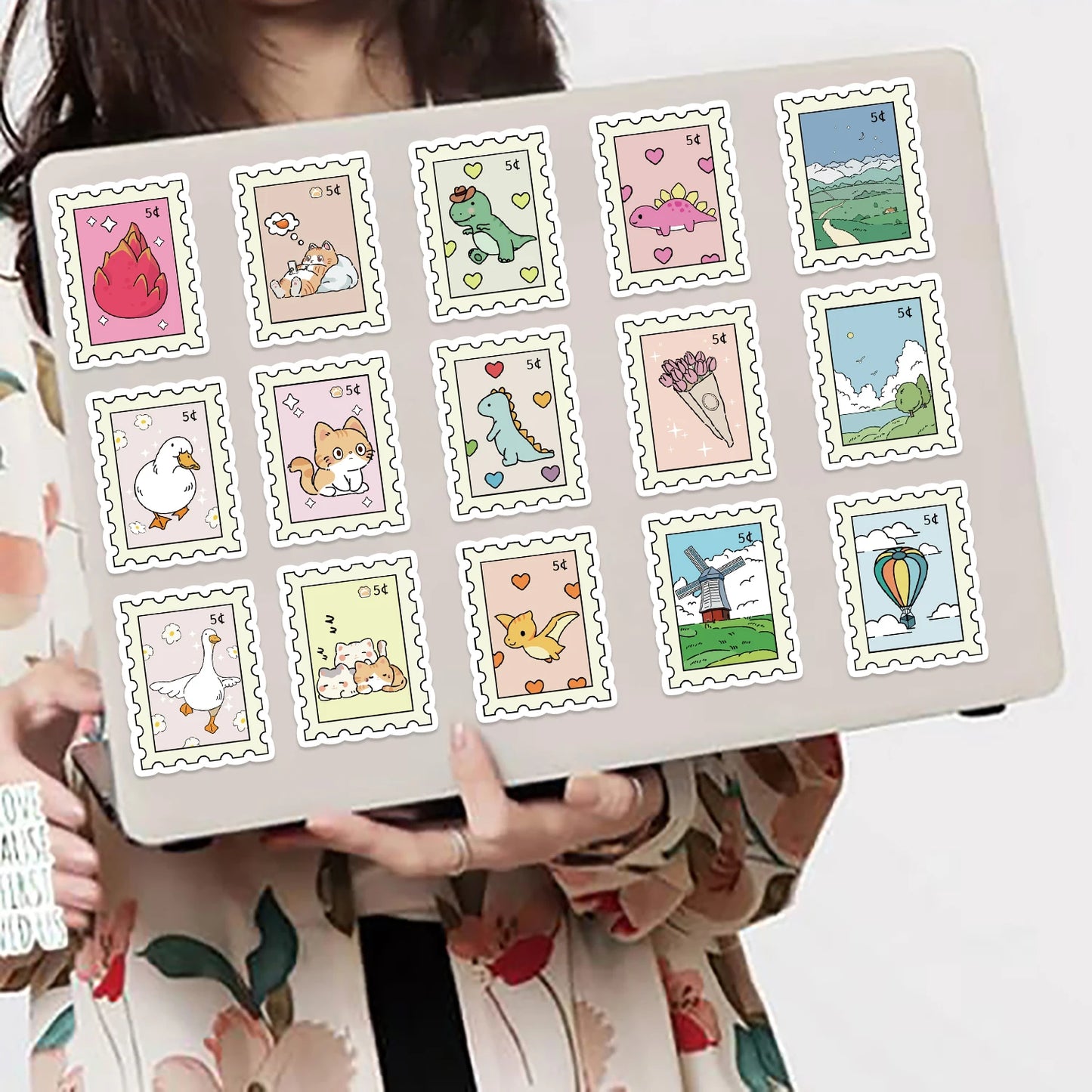 50pcs Small Fresh Stamp Art Stickers Aesthetic Phone Bike Wall Scrapbook Motorcycle Waterproof Cartoon Sticker For Toys Gifts