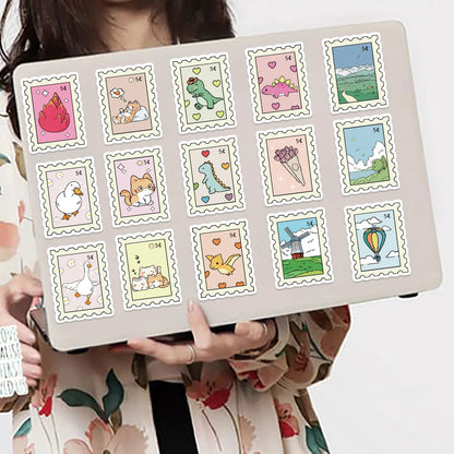 50pcs Small Fresh Stamp Art Stickers Aesthetic Phone Bike Wall Scrapbook Motorcycle Waterproof Cartoon Sticker For Toys Gifts