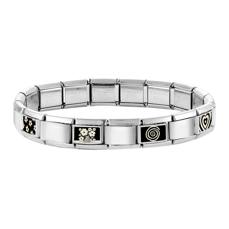 Fashion Personalized DIY Black Red Color Italian Charm Bracelet Eyes Cat Stripes Heart Bead 9mm Bracelet Stainless Steel Jewelry