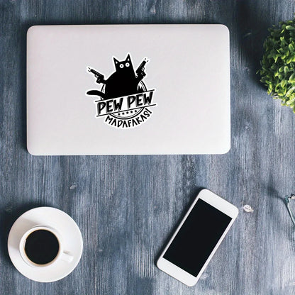 "Pew Pew Madafakas" Cat with Guns Vinyl Sticker Waterproof Decal for Laptop Water Bottle Phone Car Van Tent Wall Decor