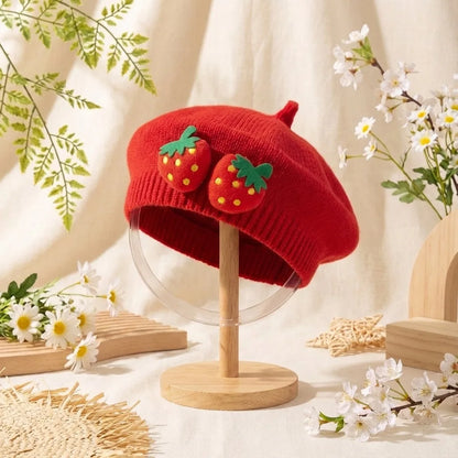 New Spring Baby Beret 0-12M Sweet Strawberry Infant Girls Knit Hat Cute Warm Toddler Stylish Hat