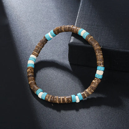 Coconut Wood Beaded Bracelet Eiastic Turquoise Stone Bead Bracelets for Men and Women Handmade Stacking Wooden Stretch Bracelets