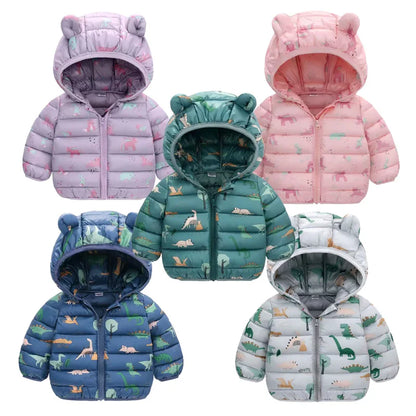 Baby Boys Girls Down Jackets Kids Cartoon Bear Zipper Coats Autumn Boys Thin Warm Hooded Jackets Children Clothes Outerwear