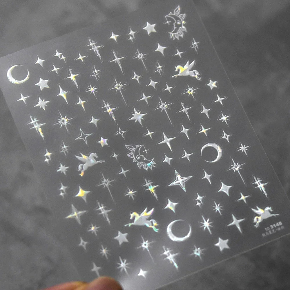 1PC 5D Korean Bronzing Nail Stickers Japanese Gold Silver Star Moon Luxury DIY Nail Art Decoration Decals Manicure Accessories