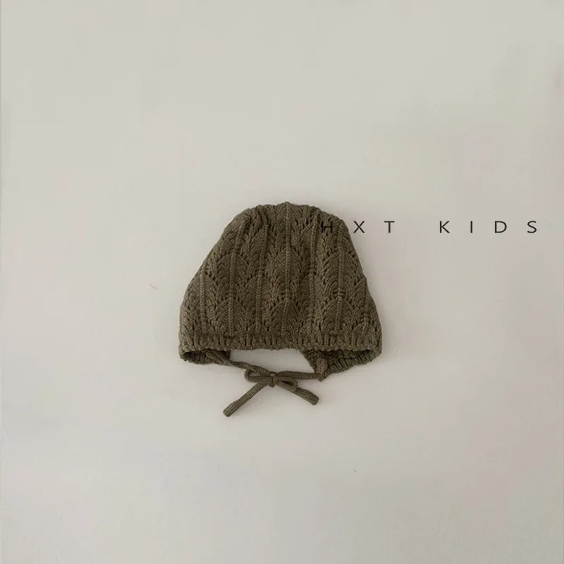 Fashion Retro Hollow Children Knitted Hats Handmade Crochet Flower Girls Parent-child Outdoor Cotton Hat 2024 Autumn Winter Caps