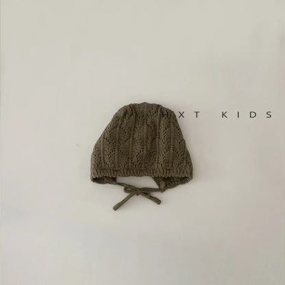 Fashion Retro Hollow Children Knitted Hats Handmade Crochet Flower Girls Parent-child Outdoor Cotton Hat 2024 Autumn Winter Caps
