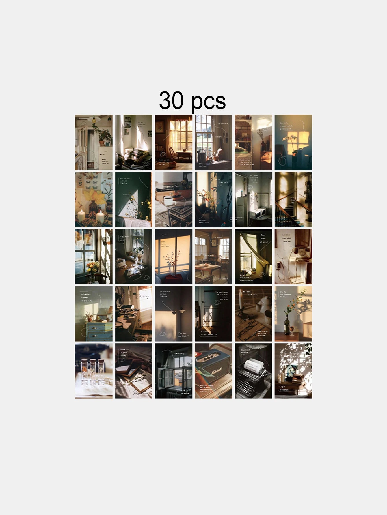 30pcs/pack Lifestyle-Themed Decorative Cards, Various Patterns, for Home Walls and Photo Frames (Includes Stickers)