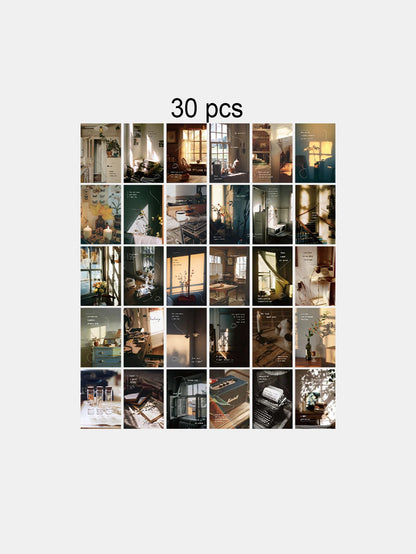 30pcs/pack Lifestyle-Themed Decorative Cards, Various Patterns, for Home Walls and Photo Frames (Includes Stickers)