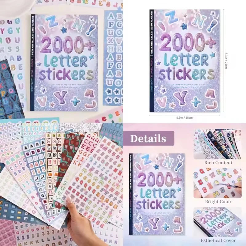 2000+Pcs Colorful Alphabet Letter Stickers for Journal Scrapbooking, DIY Craft Supplies, Fun Font Decals for Junk Journal