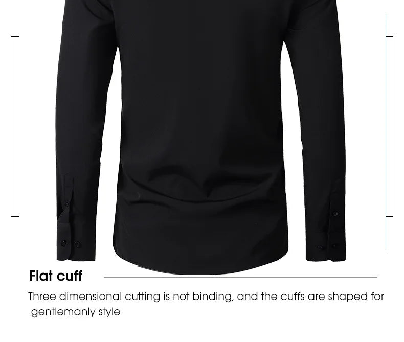 Men's long-sleeved shirt made of elastic fabric, wash-and-wear wrinkle-resistant business casual, silky smooth, pure color shirt