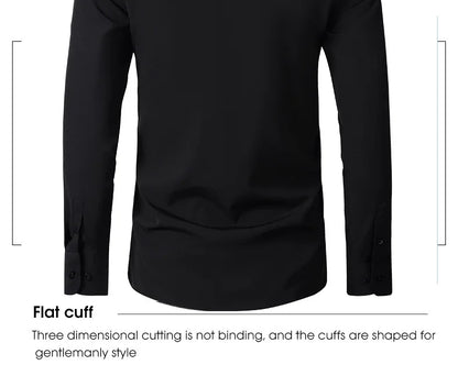 Men's long-sleeved shirt made of elastic fabric, wash-and-wear wrinkle-resistant business casual, silky smooth, pure color shirt