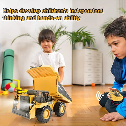 4WD Remote Control Excavator 4x4 Alloy Dump Truck Bulldozer Radio Model RC Car Construction Vehicle with Lights Sound Toy Gift