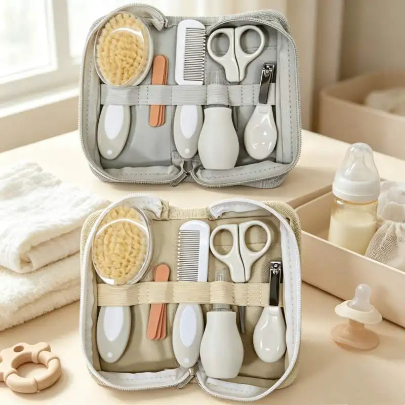 6/7-piece Baby Daily Care Set - Baby Nasal Irrigator, Small Scissors, Soft Hairbrush, Nail File, Small Toothbrush, Nail Clipper