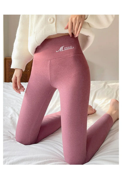 BIVIGAOS Women's Autumn Winter High Waist DE Velvet Leggings Thick Spontaneous Hot Warm Leggings Slim Elastic Leggings
