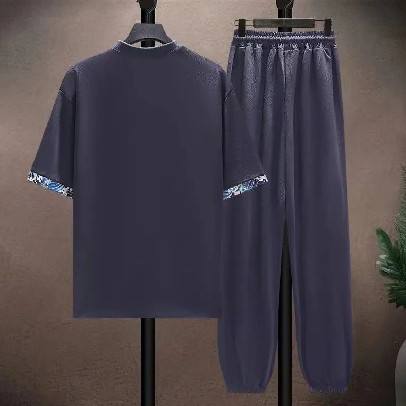 (Shirt + trousers) 2026 summer shirts men fashion Cotton shirts men's breathable sets High quality shirts Two Piece size M-5XL