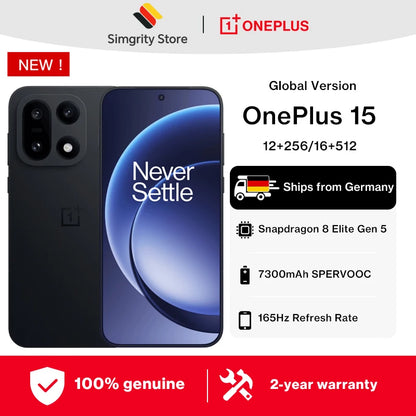 OnePlus 15 5G,Global Version Smartphone,12+256,16+512, Snapdragon 8 Elite Gen 5,165Hz Display,7300mAh,120W,eSIM,Wi-Fi 7,Bluetooth 6.0,NFC,Black