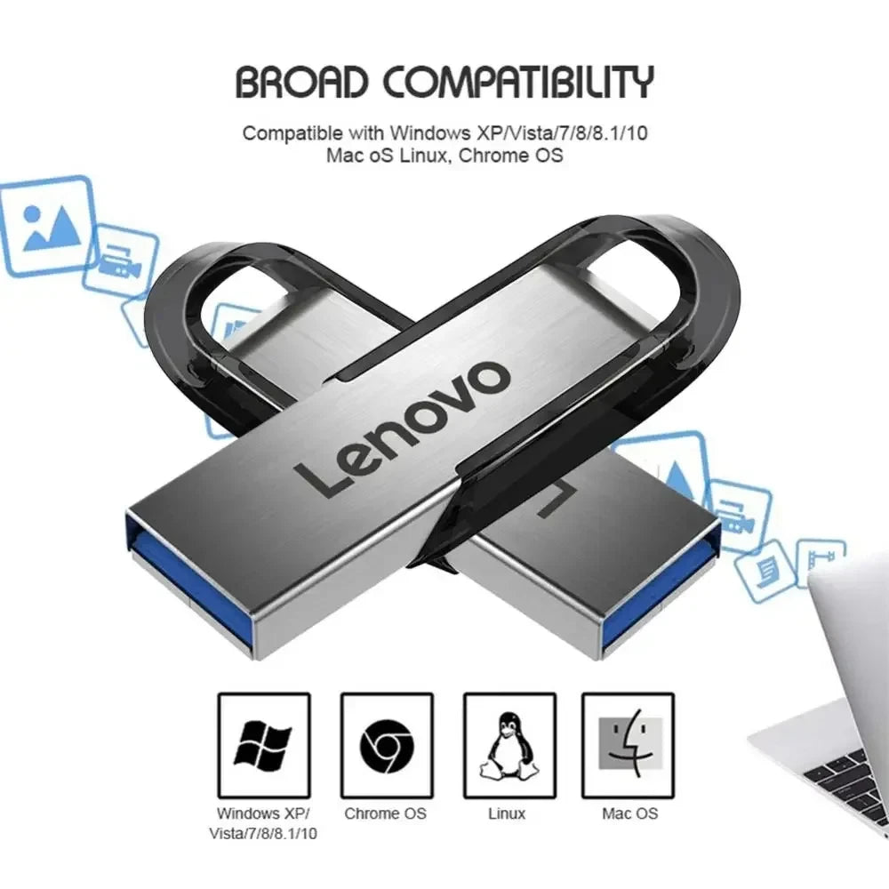 Lenovo 2TB USB 3.2 Metal Flash Drives Super High Speed Pendrive 1TB 512GB Pen Drives Portable USB Stick For Car Phone Computer