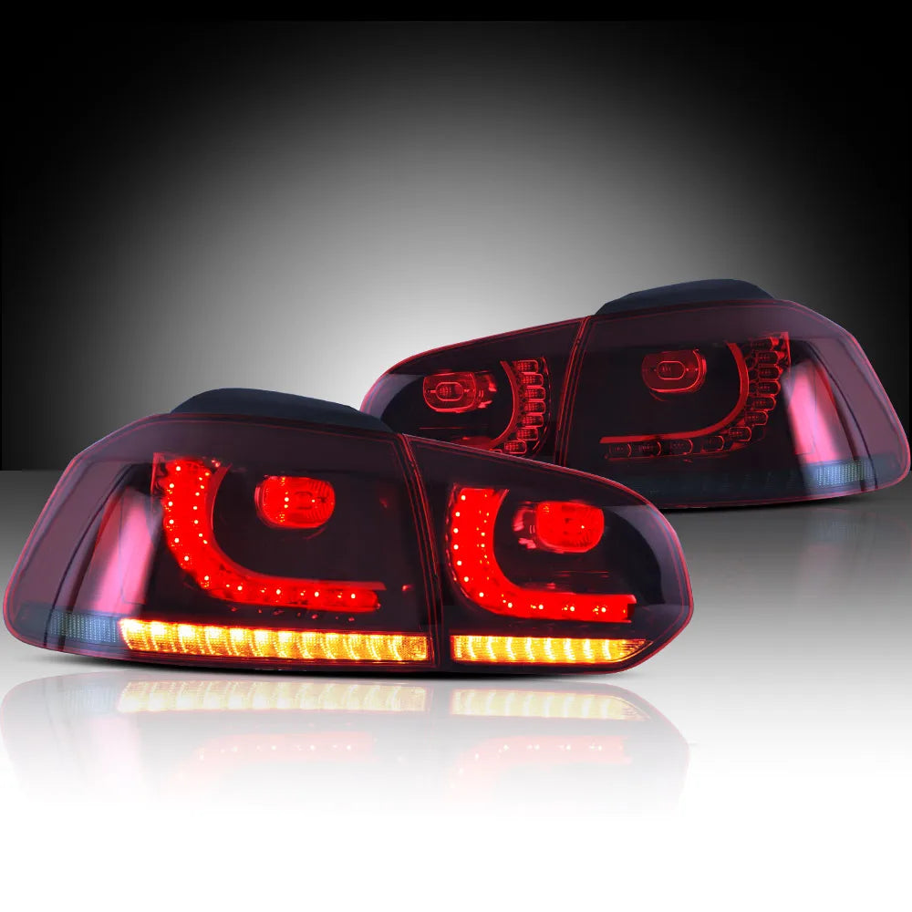 08-14 Golf MK6 Hatchback VLAND LED Tail Lights E-Mark w/ Amber Sequential Turn Signal Rear Lamps Assembly Set of 2
