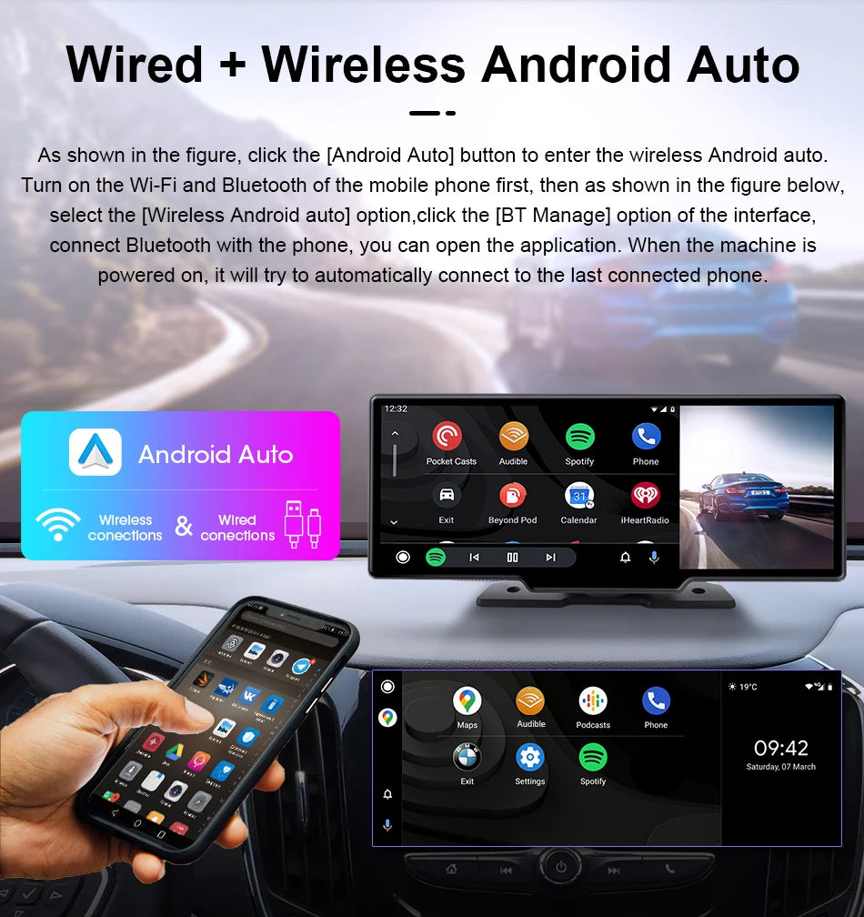 7/10.26" Wireless Carplay Screen for Car,5G Wifi Dash Cam 4K Car DVR,Android Auto Dual Lens GPS Navigation Video Recorder,FM AUX