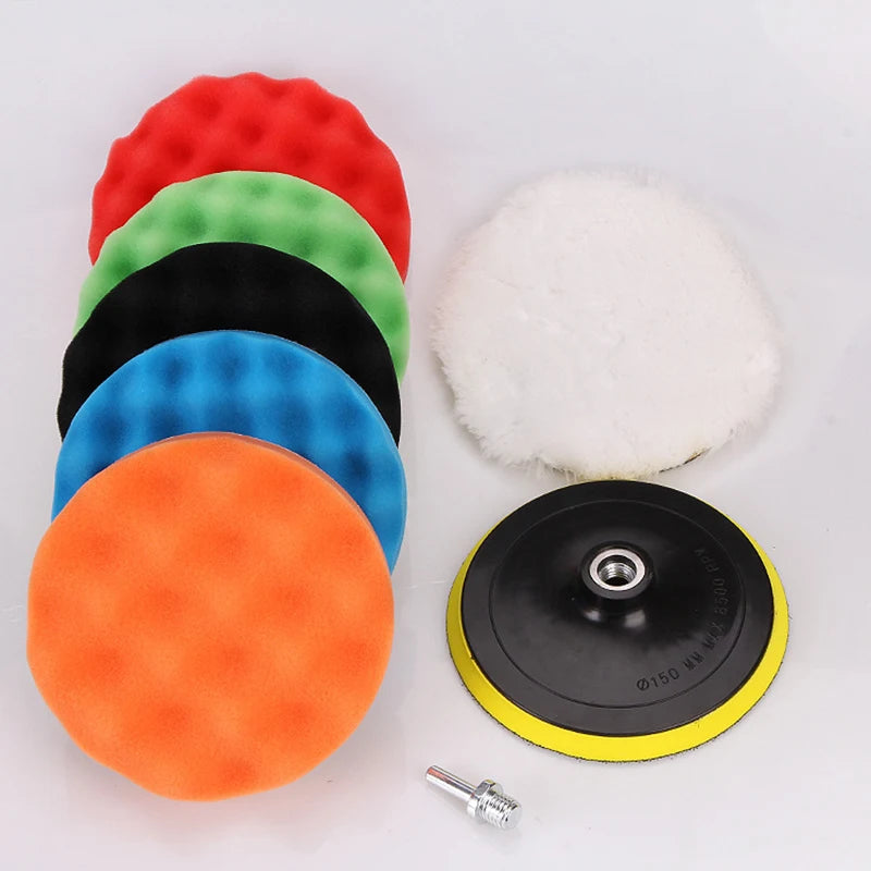 8Pcs 3-7Inch Foam Polishing Pad Set Thread Buffing Disc with Drill Adaptor for Auto Car Polisher Detailing Power Tools