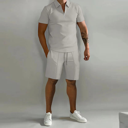 Cross border Amazon Men's Set 2025 Autumn New Men's Polo Casual Loose Short sleeved Shorts Sports Set