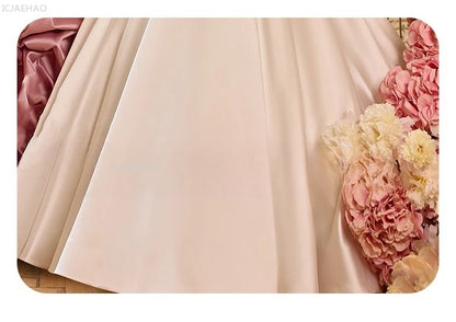 White Wedding Dress for Girls New Satin Princess Party Gown Clothes Children Birthday Host Piano Performance Pageant Costume