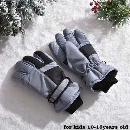Winter Snow Gloves for Boys Girls Ages 10-14, Warm Knit Windproof for Skiing Cycling Fishing, Machine Washable