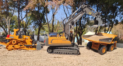 4WD Remote Control Excavator 4x4 Alloy Dump Truck Bulldozer Radio Model RC Car Construction Vehicle with Lights Sound Toy Gift