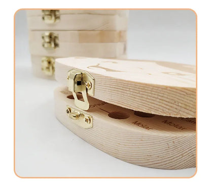 Baby Tooth Box Spanish/Dutch/French/German Wooden Kids Milk Teeth Organizer Storage Boys Girls Baby Souvenirs Gifts Keepsakes