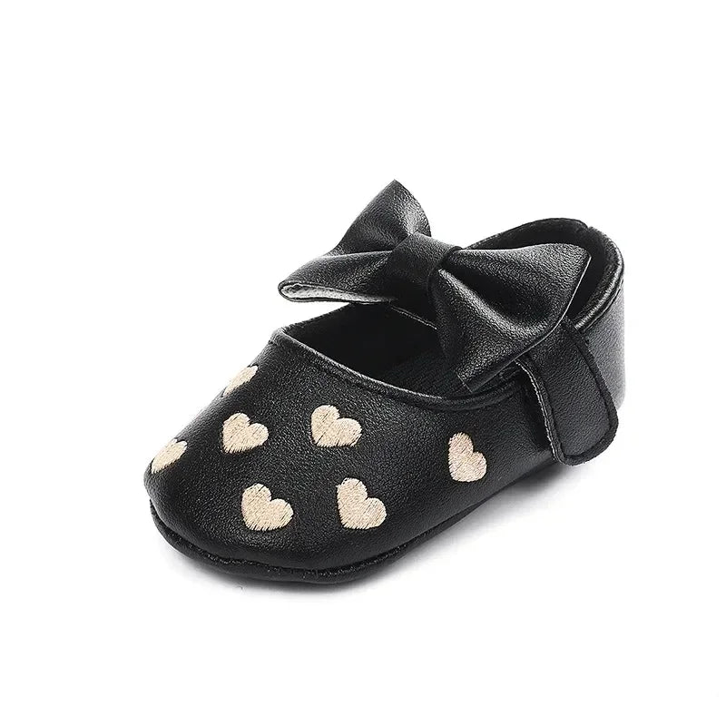 Baby Girls 0-18 Months Indoor First Walker Shoes Soft Cotton Sole Non-Slip Classic Embroidery Bowknot Hook & Loop Infant Booties