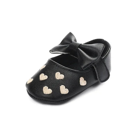 Baby Girls 0-18 Months Indoor First Walker Shoes Soft Cotton Sole Non-Slip Classic Embroidery Bowknot Hook & Loop Infant Booties