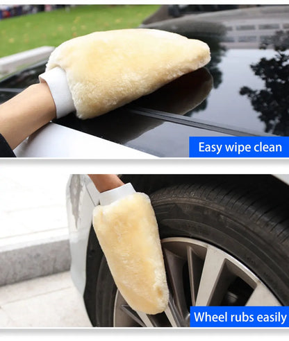 SEAMETAL Waterproof Car Wash Microfiber Gloves Soft Thickened Wool Plush Car Cleaning Mitt Double-faced Glove Car Wash Supplies