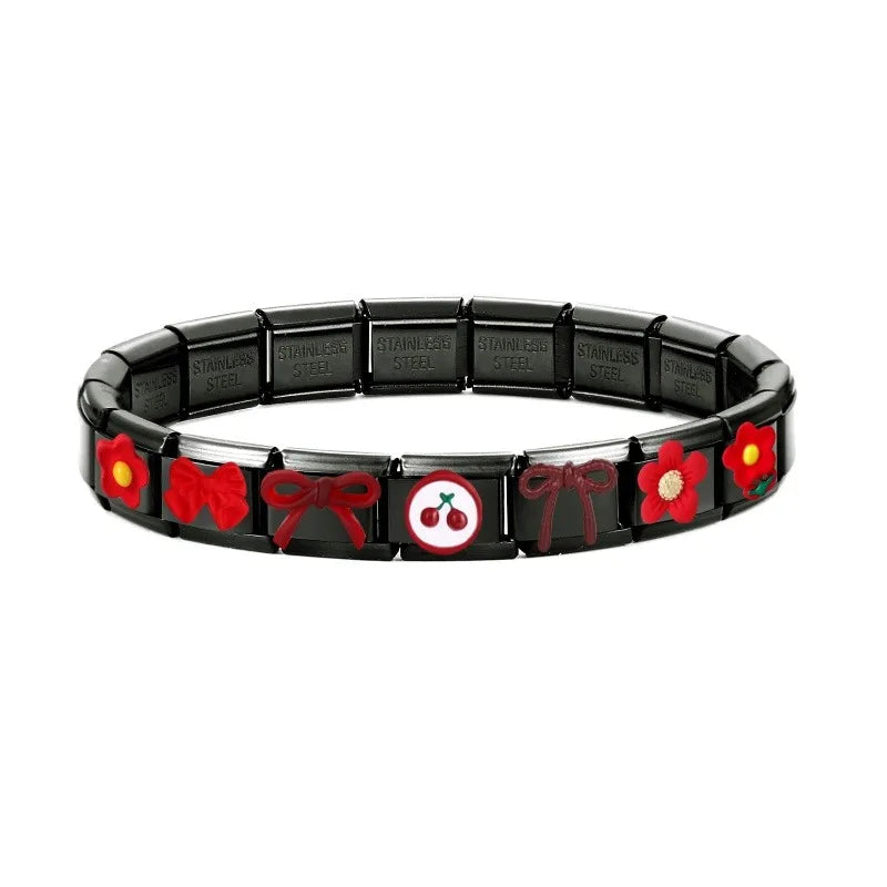 2025 New Original Black Red Stars Love Heart Bows Flower Italian Charm Link Fit 9mm Stainless Steel Jewelry DIY Making Bracelets