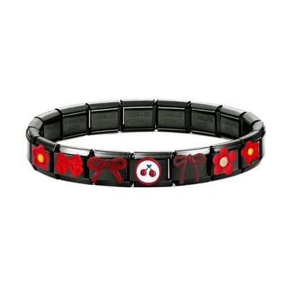 2025 New Original Black Red Stars Love Heart Bows Flower Italian Charm Link Fit 9mm Stainless Steel Jewelry DIY Making Bracelets