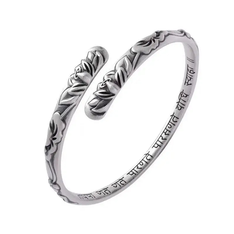 XIYANIKE Vintage Thai Silver Lotus Flower Cuff Bracelet For Women Girl Ethnic Fashion New Jewelry Party Lady Gift Pulseras Mujer