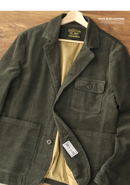 Heavyweight corduroy casual blazer for men American retro Ame Kaji loose jacket