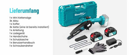 SEESII 6'' Cordless Mini Chainsaw 15.2cm Electric Saw Rechargeable Woodworking Garden Pruning Saw for Makita 18V Battery Pin