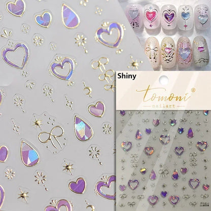 1pcs 5D Diamond Japanese White Lace Bow Nail Art Stickers Pearl Rhinestones Nail Decoration Adhesive Decals Slider DIY Accessory