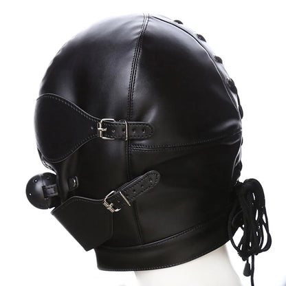 Bondage BDSM Sex Mask Fetish Hood With Gags Leather  Deprivation Hood Adult Slave Games Full Head Sex Toys for Women Men Gay