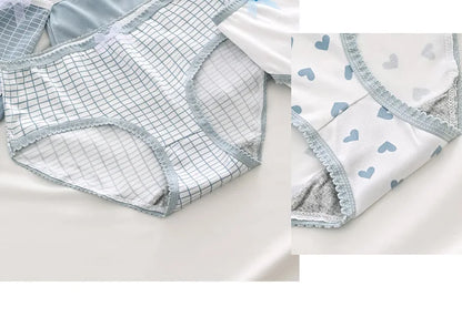 5pcs Women’s Soft Breathable Briefs Heart Plaid Print Panties Comfortable Intimates for Daily Wear