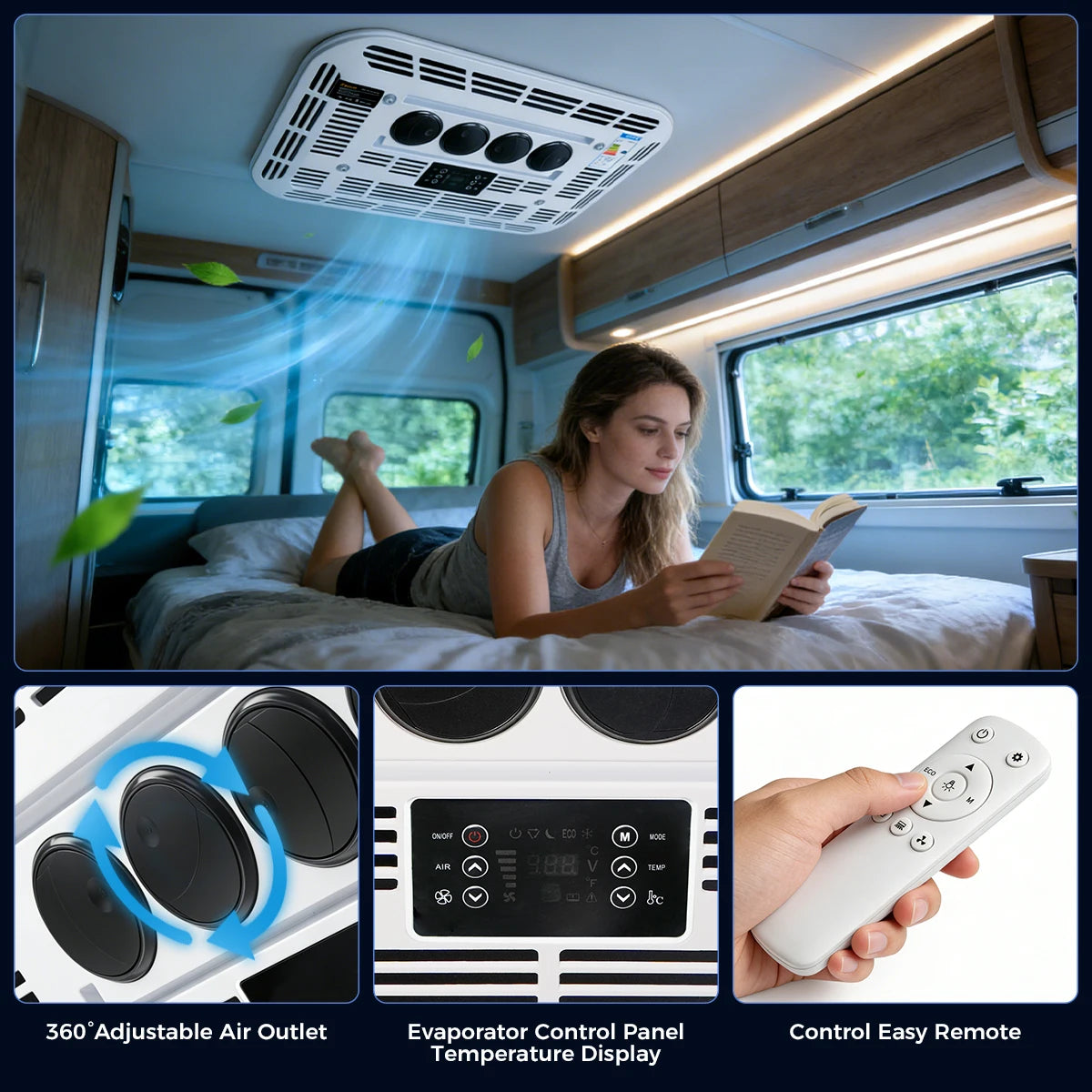 Sunster 12V/24V Fast Cooling Roof Air Conditioner Energy Conservation Rooftop Parking Air Conditioner For RV Truck Camper Van Caravans Motor Portable Air Conditioner