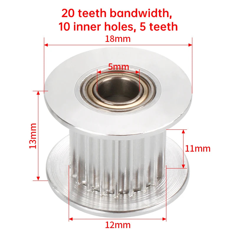 GT2 Idler Timing Pulley 16-tooth 20-Teeth with 3mm or 5mm Bore with Bearings for 3D Printer Parts Timing Belt 6mm 10mm
